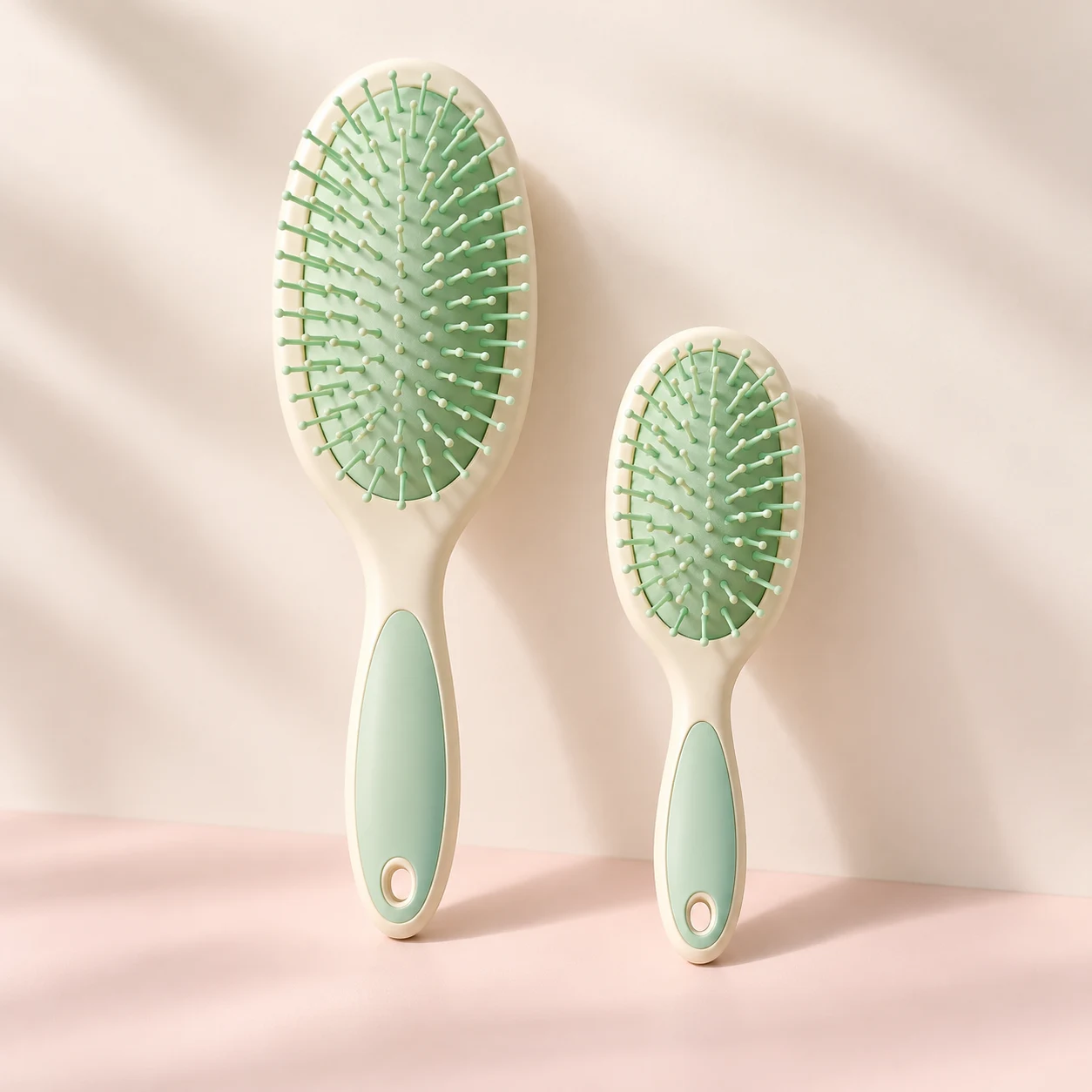 Soft Sweep Hair Brush Duo in Cream + Mint
